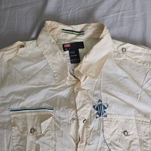 Diesel Cream Button-Up Shirt with Blue Embroidery